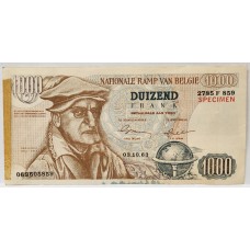 BELGIUM 1963 . ONE THOUSAND 1,000 FRANK BANKNOTE . SPECIMEN